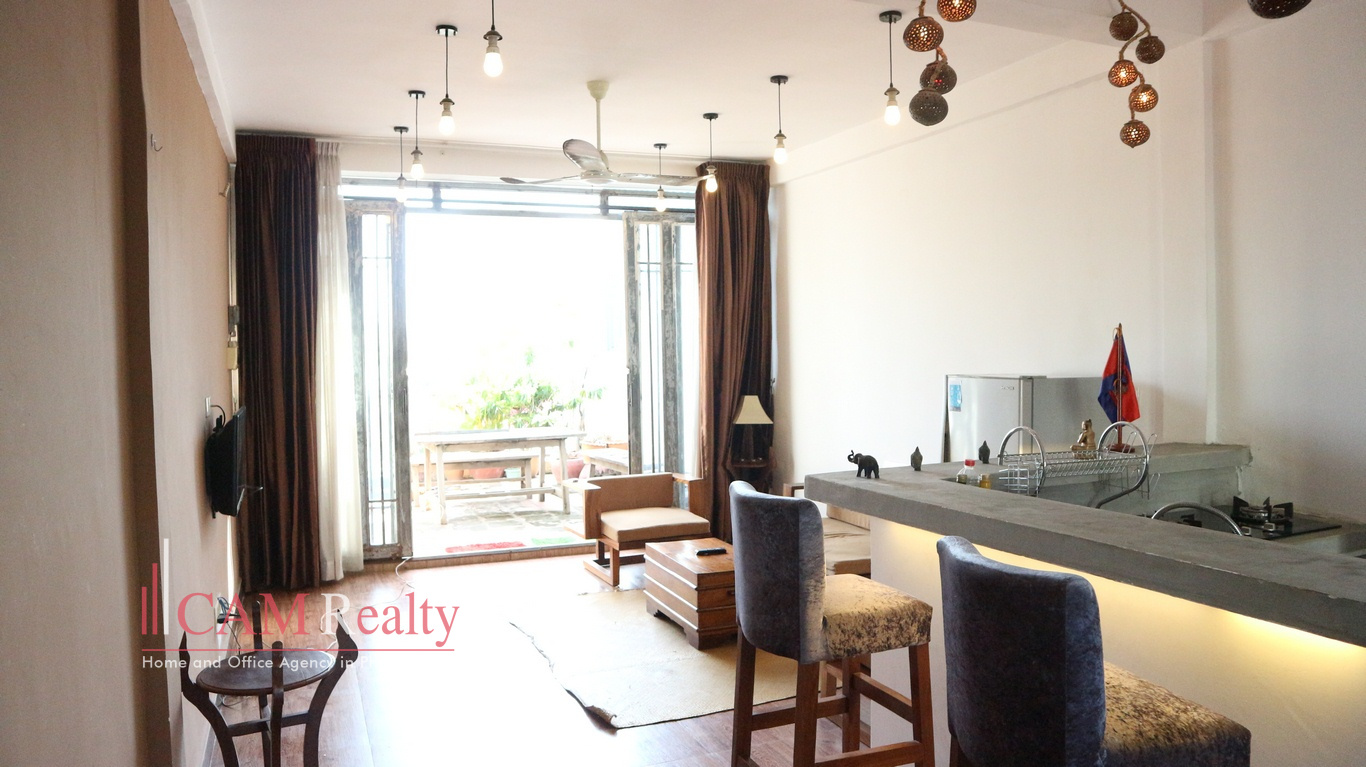 Russian Market area| Nice duplex 1 bedroom renovated town-house available for rent| 500$/month| Phnom Penh