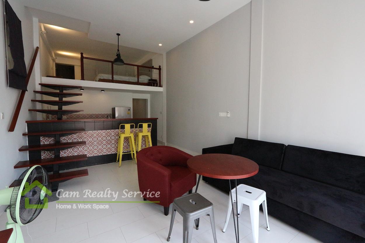 Riverside area| Nice daylight duplex style renovated 1 bedroom for rent in Phnom Penh