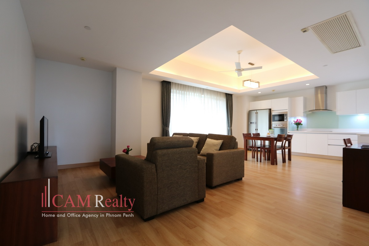 Chroy Changvar area| Luxurious 2 bedrooms fully serviced apartment for rent in Phnom Penh| Swimming pool, gym, kids playroom and tennis court